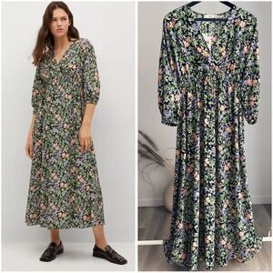 Mango Floral Print Dress New Green